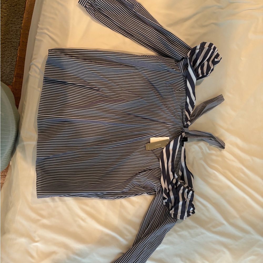 J. Crew White and Blue Blouse Classic Top